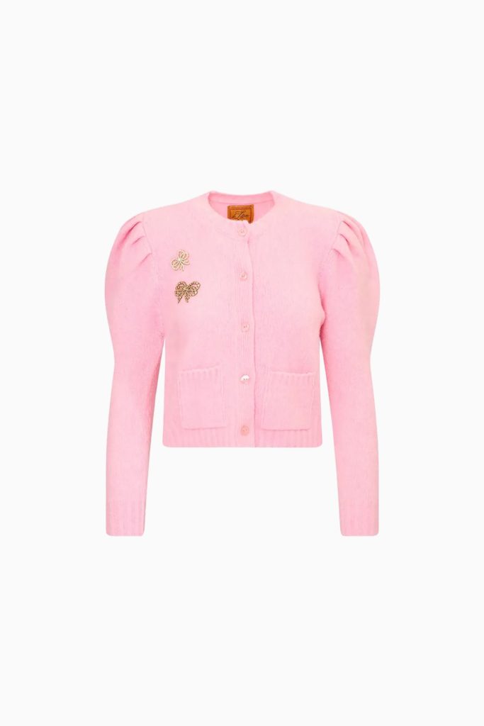 Le Lion Girls Puff Sleeve Laurita Bow Cardigan