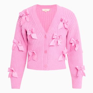 Ashtan Alpaca Bow-Embellished Cardigan - ROSE POMPADOUR