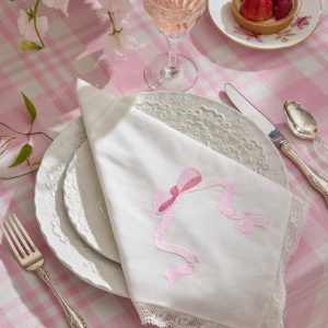 Embroidered Napkins - Set of 4 - PINK RIBBON
