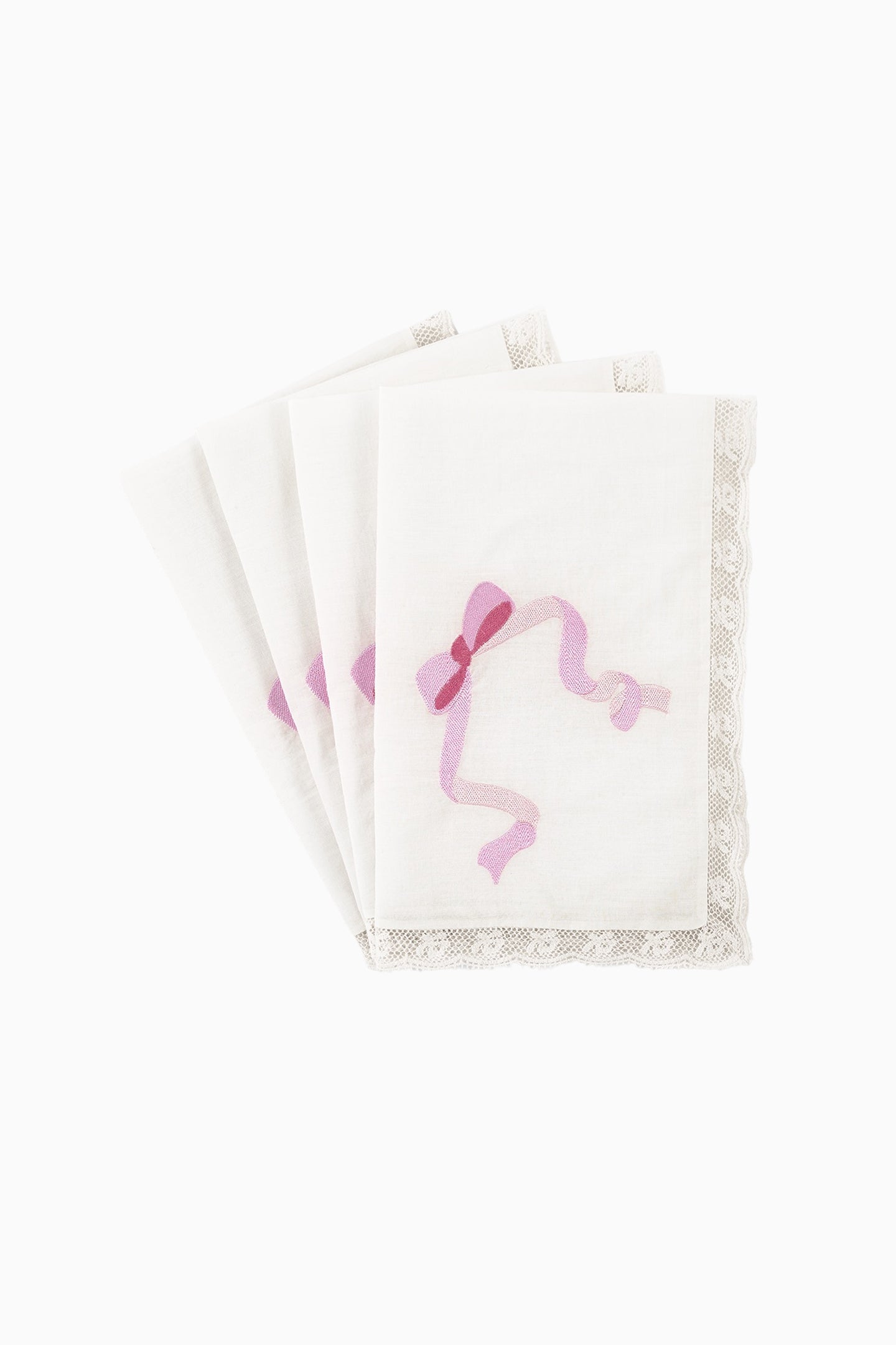 Embroidered Napkins - Set of 4 - PINK RIBBON - Image 2